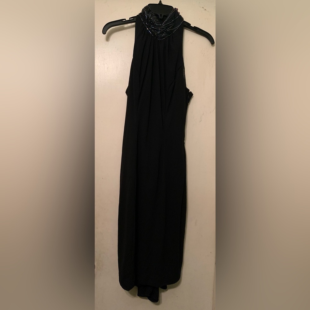 VGT 1980s Casadei Halter Beaded Sleeveless Cocktail Dress Black Pencil Dress